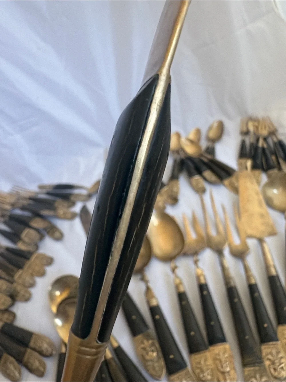 Vintage 80 piece Vintage Asian Thailand Brass and Rosewood/Teak Flatware MCM